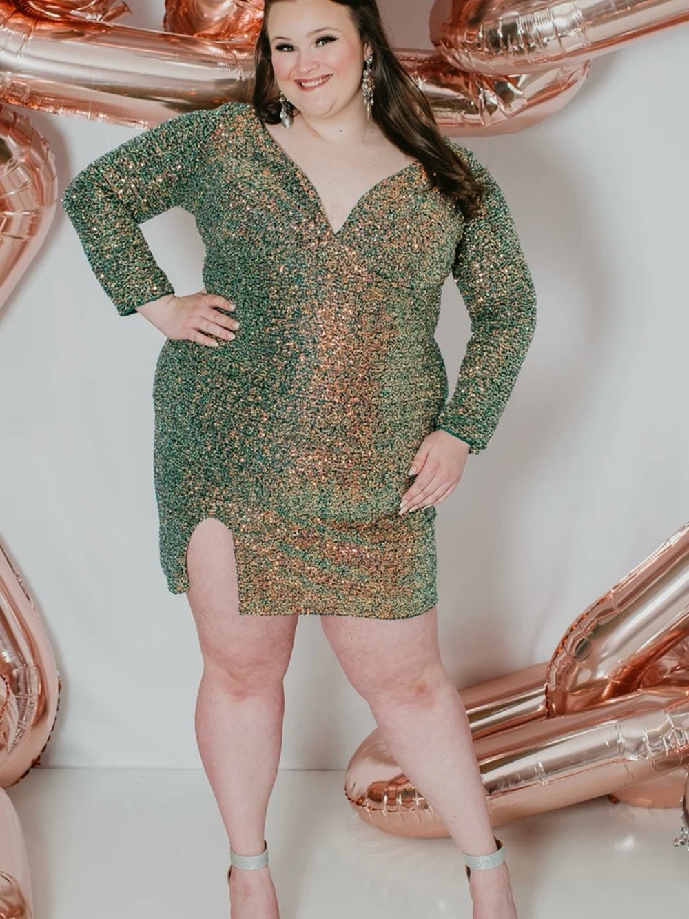 Sequined Green Cocktail Dress - Plus Size